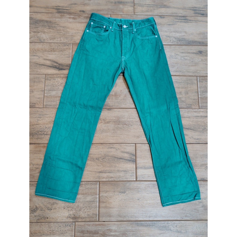 Levi's 501 Men 34x34 Teal Turquoise Blue Straight Button Fly Denim Jeans...